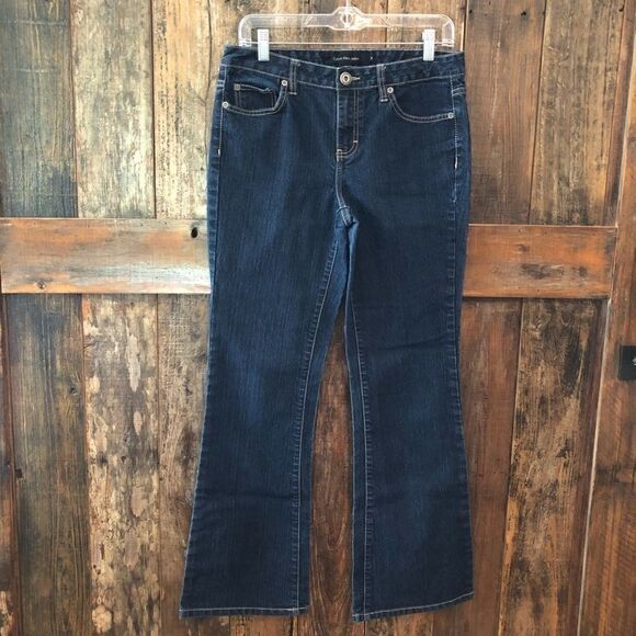 Calvin Klein Sz 8 Blue Denim Flare Embroidered Pocket Logo Classic Jeans - Picture 2 of 8